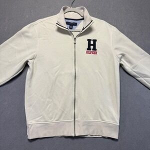 Tommy Hilfiger Men's Cream Full Zip Sweatshirt Jacket H Logo Size M
